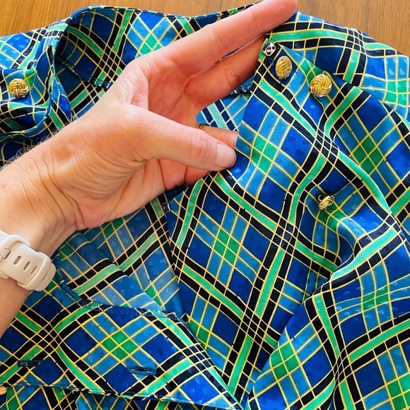 Vintage plaid gold button long sleeve blouse - Picture 2 of 13